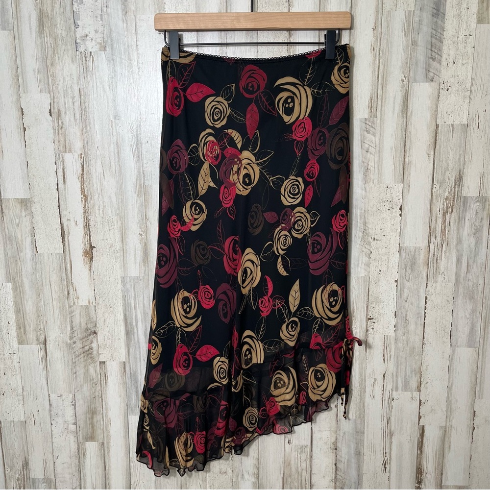 Vintage 90s Rose Floral Whimsy Fairy‎ Asymmetrical Midi Skirt Witchy Womens M